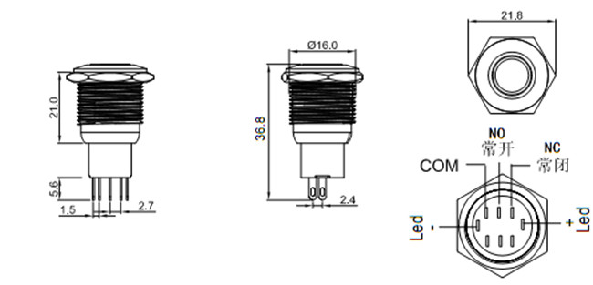 16mm帶燈金屬開關