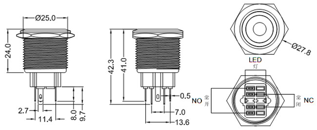 25mm帶燈金屬按鈕開關(guān)
