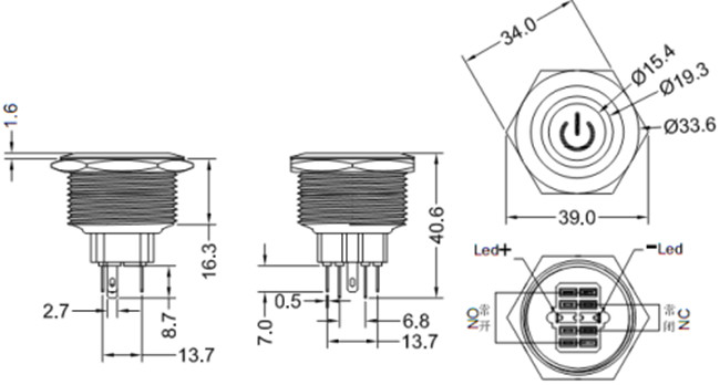 30mm帶燈金屬按鈕開關(guān)