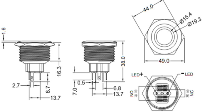 40mm帶燈金屬按鈕開關(guān)
